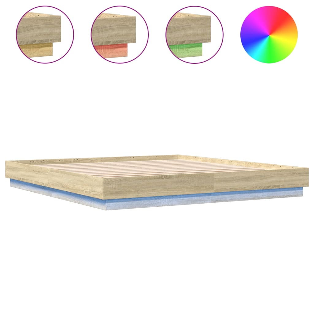 Bedframe met LED-verlichting sonoma eikenkleurig 200x200 cm is nu te koop bij PeponiXL, paradijselijk wonen!