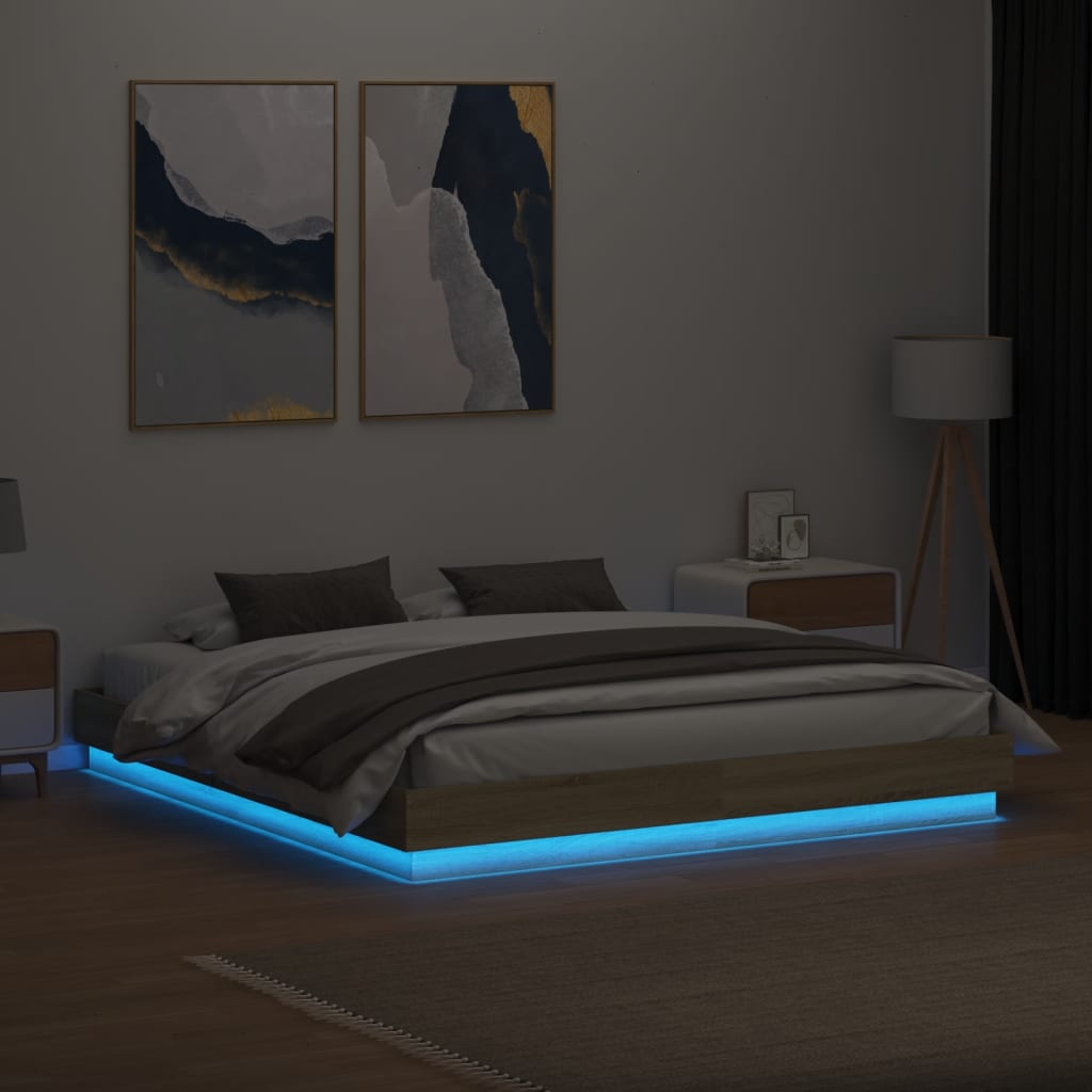 Bedframe met LED-verlichting sonoma eikenkleurig 200x200 cm is nu te koop bij PeponiXL, paradijselijk wonen!