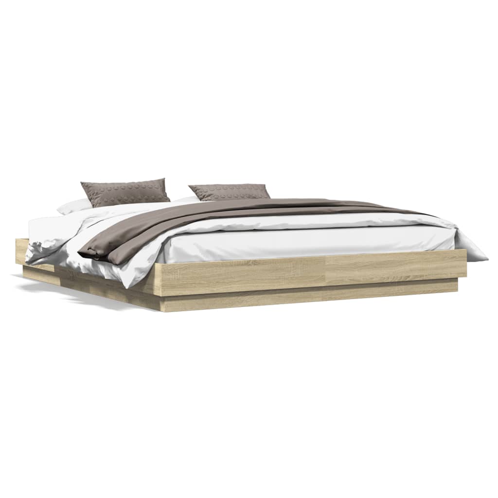Bedframe met LED-verlichting sonoma eikenkleurig 200x200 cm is nu te koop bij PeponiXL, paradijselijk wonen!