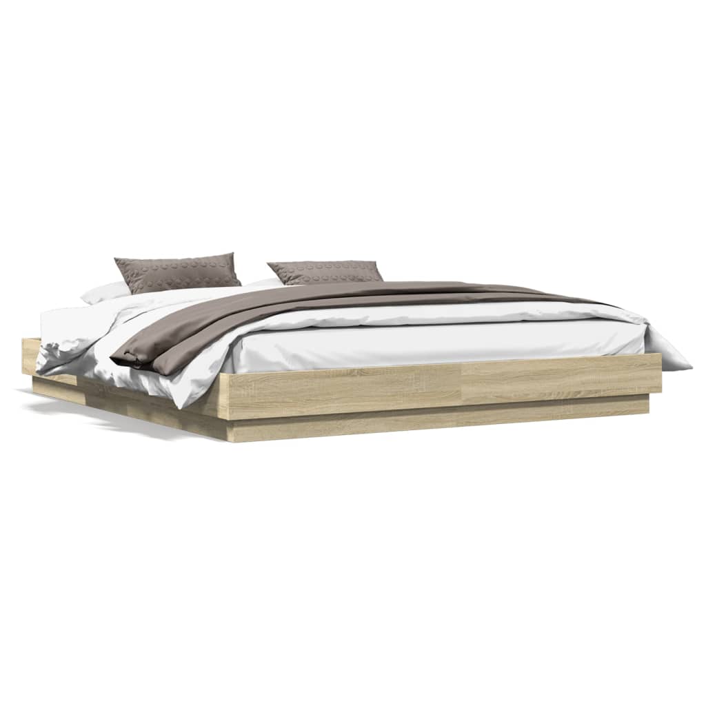 Bedframe met LED-verlichting sonoma eikenkleurig 200x200 cm is nu te koop bij PeponiXL, paradijselijk wonen!
