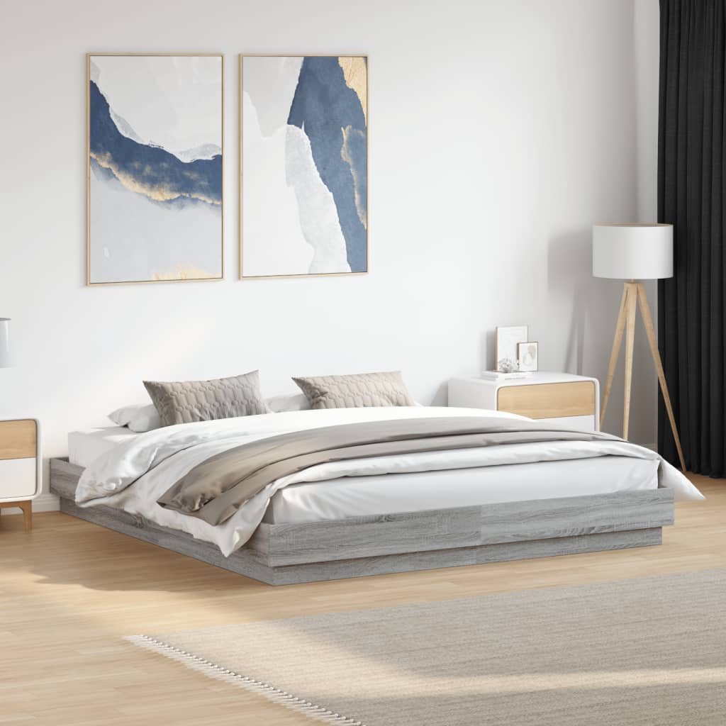 Bedframe met LED-verlichting grijs sonoma eikenkleur 200x200 cm is nu te koop bij PeponiXL, paradijselijk wonen!
