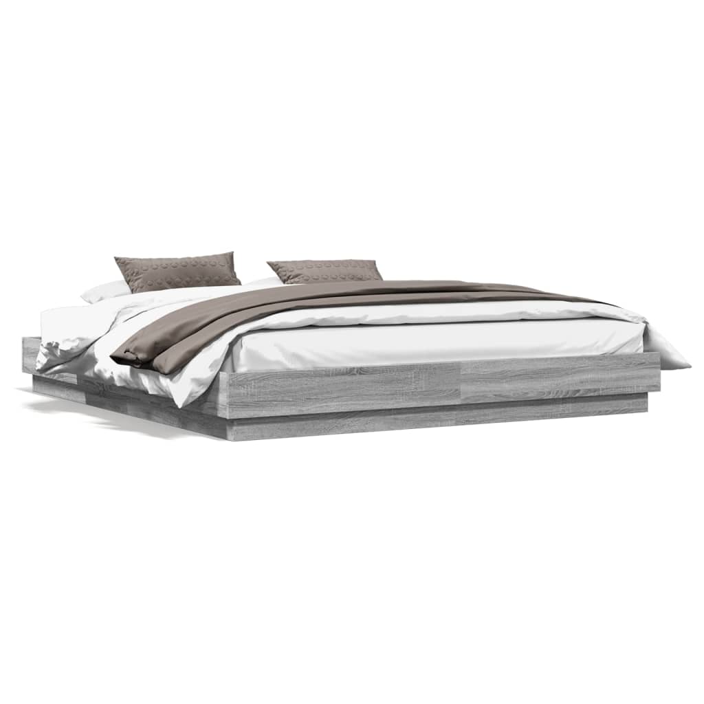 Bedframe met LED-verlichting grijs sonoma eikenkleur 200x200 cm is nu te koop bij PeponiXL, paradijselijk wonen!