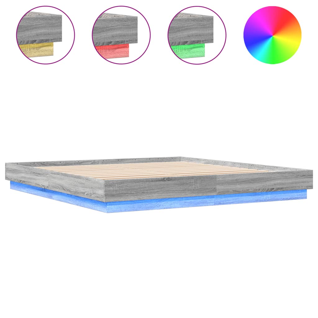 Bedframe met LED-verlichting grijs sonoma eikenkleur 180x200 cm is nu te koop bij PeponiXL, paradijselijk wonen!