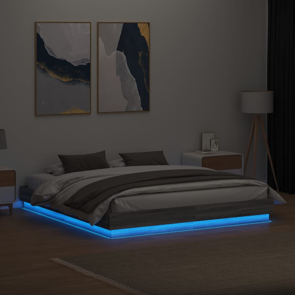 Bedframe met LED-verlichting grijs sonoma eikenkleur 180x200 cm is nu te koop bij PeponiXL, paradijselijk wonen!