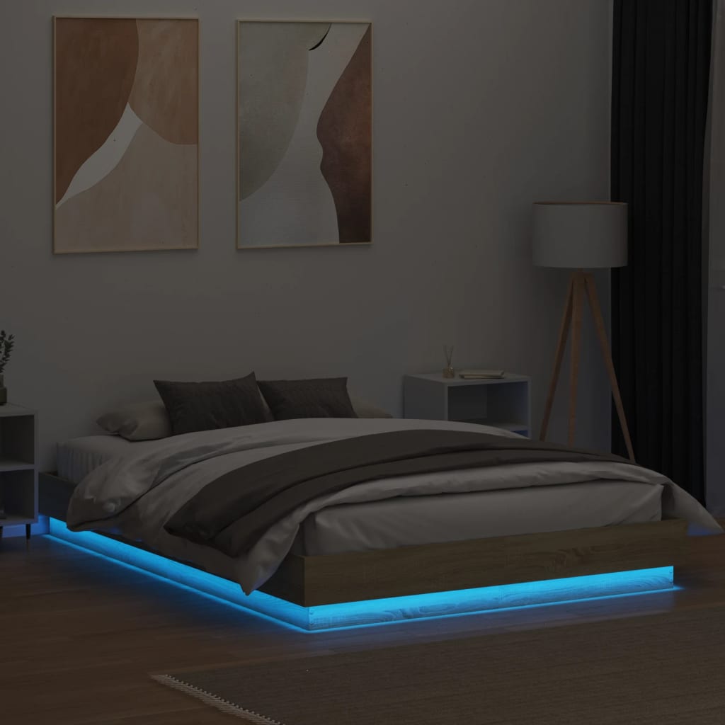 Bedframe met LED-verlichting sonoma eikenkleurig 160x200 cm is nu te koop bij PeponiXL, paradijselijk wonen!