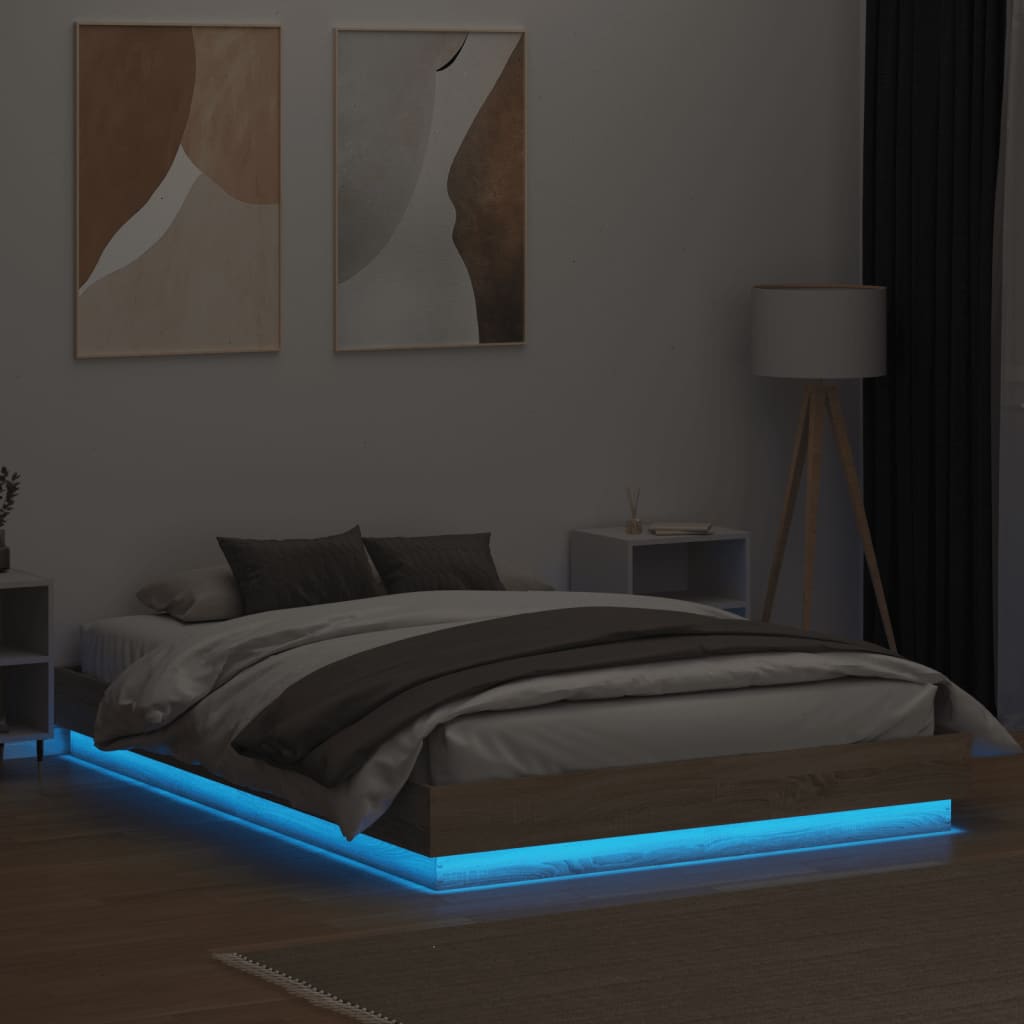 Bedframe met LED-verlichting sonoma eikenkleurig 160x200 cm is nu te koop bij PeponiXL, paradijselijk wonen!