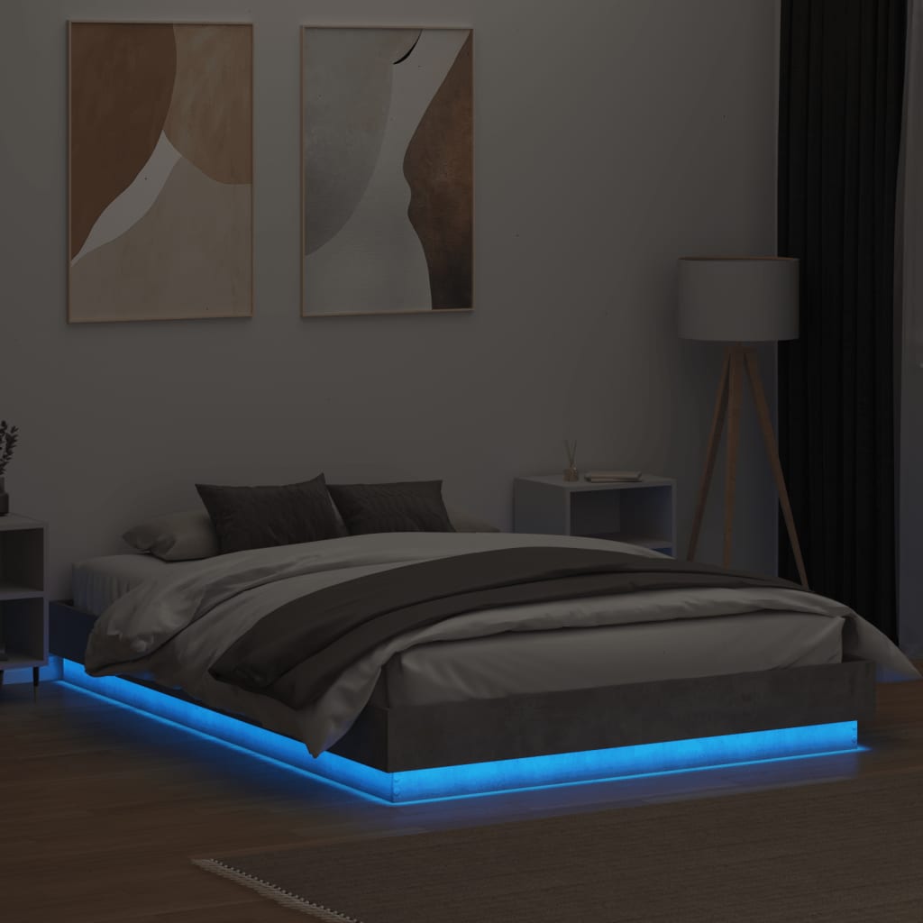 Bedframe met LED-verlichting betongrijs 160x200 cm is nu te koop bij PeponiXL, paradijselijk wonen!