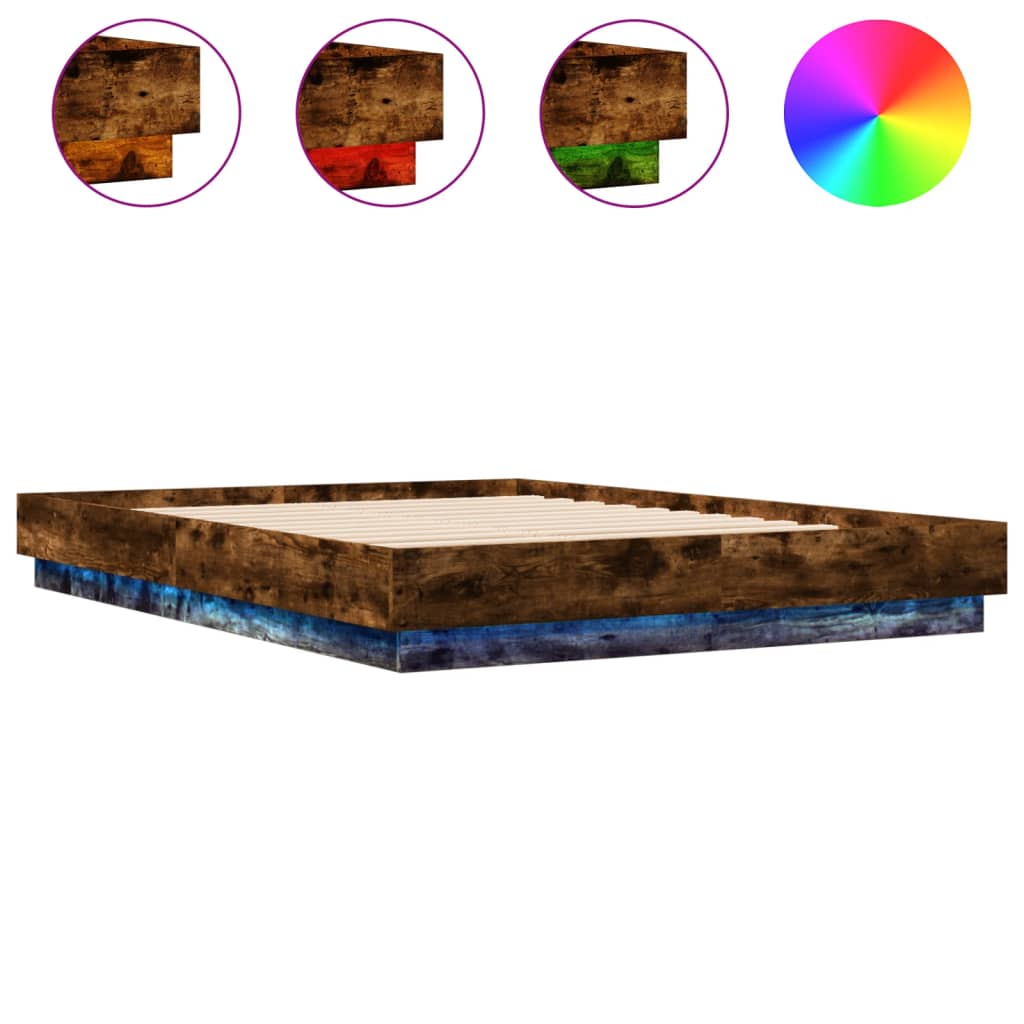 Bedframe met LED-verlichting gerookt eikenkleurig 160x200 cm is nu te koop bij PeponiXL, paradijselijk wonen!