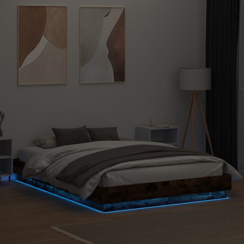 Bedframe met LED-verlichting gerookt eikenkleurig 160x200 cm is nu te koop bij PeponiXL, paradijselijk wonen!
