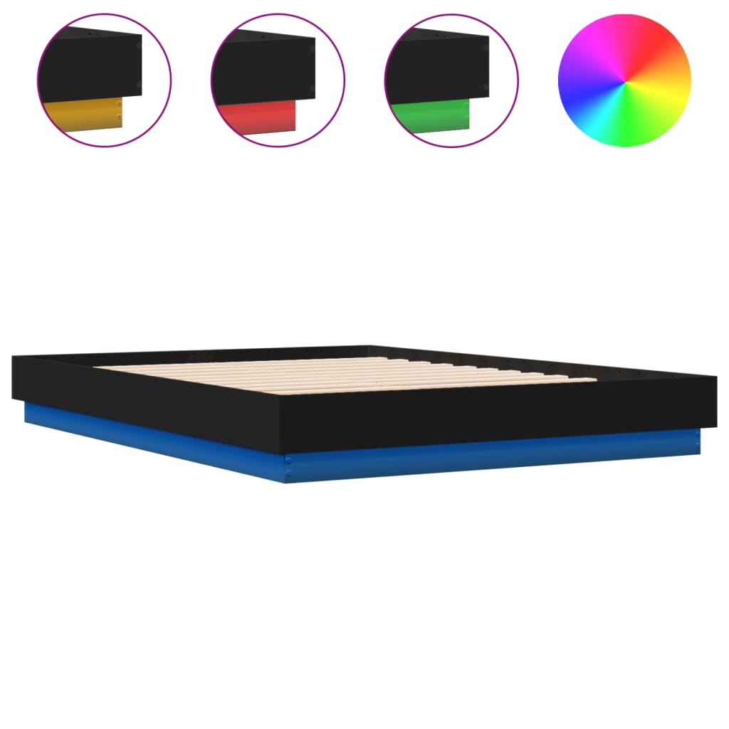 Bedframe met LED zonder matras 150x200 cm zwart is nu te koop bij PeponiXL, paradijselijk wonen!