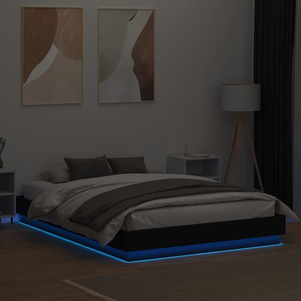 Bedframe met LED zonder matras 150x200 cm zwart is nu te koop bij PeponiXL, paradijselijk wonen!