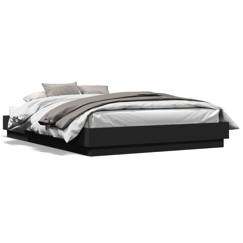 Bedframe met LED zonder matras 150x200 cm zwart is nu te koop bij PeponiXL, paradijselijk wonen!