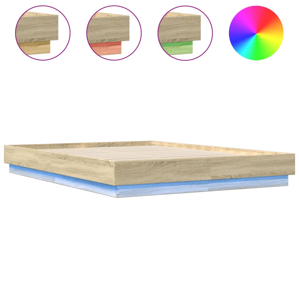 Bedframe met LED-verlichting sonoma eikenkleurig 150x200 cm is nu te koop bij PeponiXL, paradijselijk wonen!