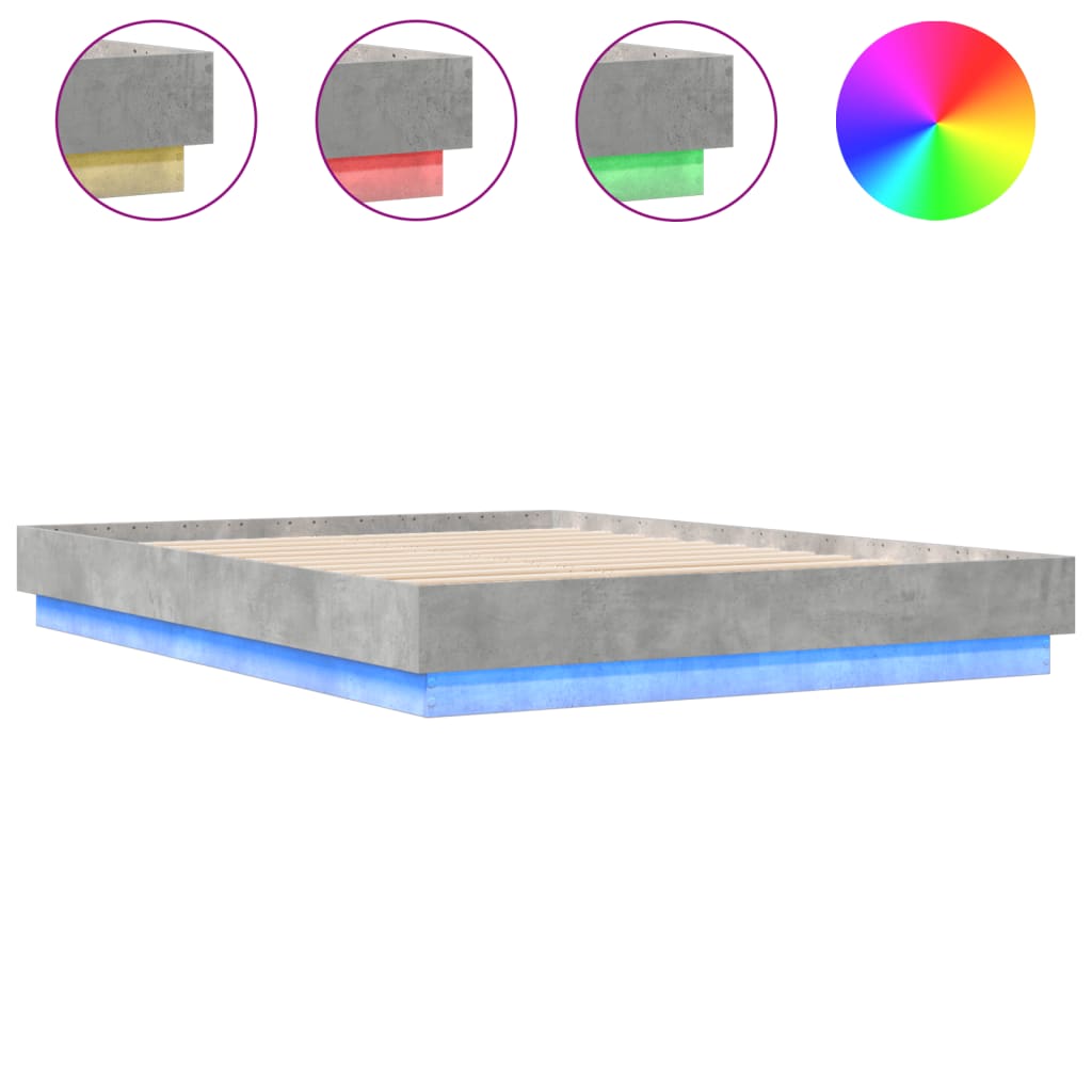 Bedframe met LED-verlichting betongrijs 150x200 cm is nu te koop bij PeponiXL, paradijselijk wonen!
