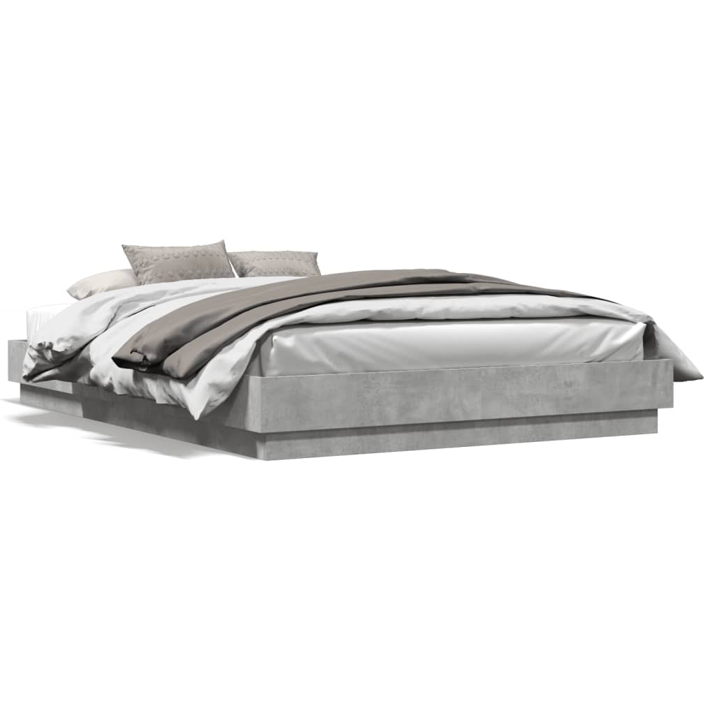 Bedframe met LED-verlichting betongrijs 150x200 cm is nu te koop bij PeponiXL, paradijselijk wonen!