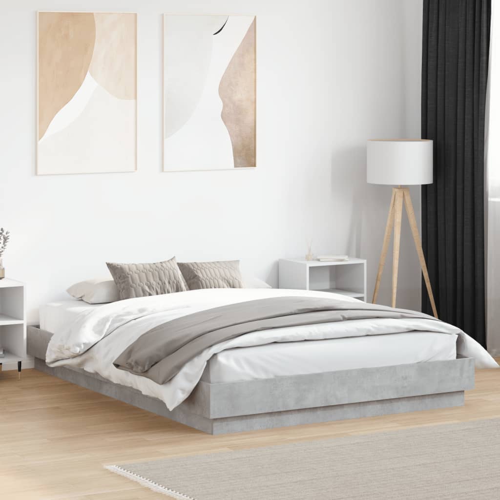 Bedframe met LED-verlichting betongrijs 150x200 cm is nu te koop bij PeponiXL, paradijselijk wonen!