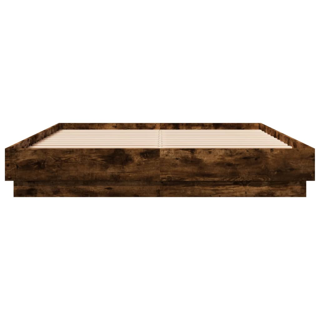 Bedframe met LED-verlichting gerookt eikenkleurig 150x200 cm is nu te koop bij PeponiXL, paradijselijk wonen!