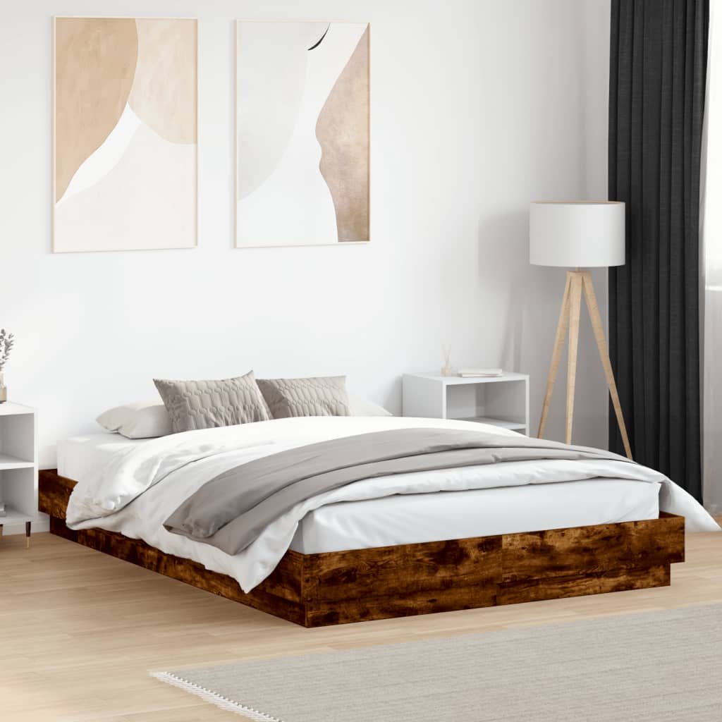 Bedframe met LED-verlichting gerookt eikenkleurig 150x200 cm is nu te koop bij PeponiXL, paradijselijk wonen!