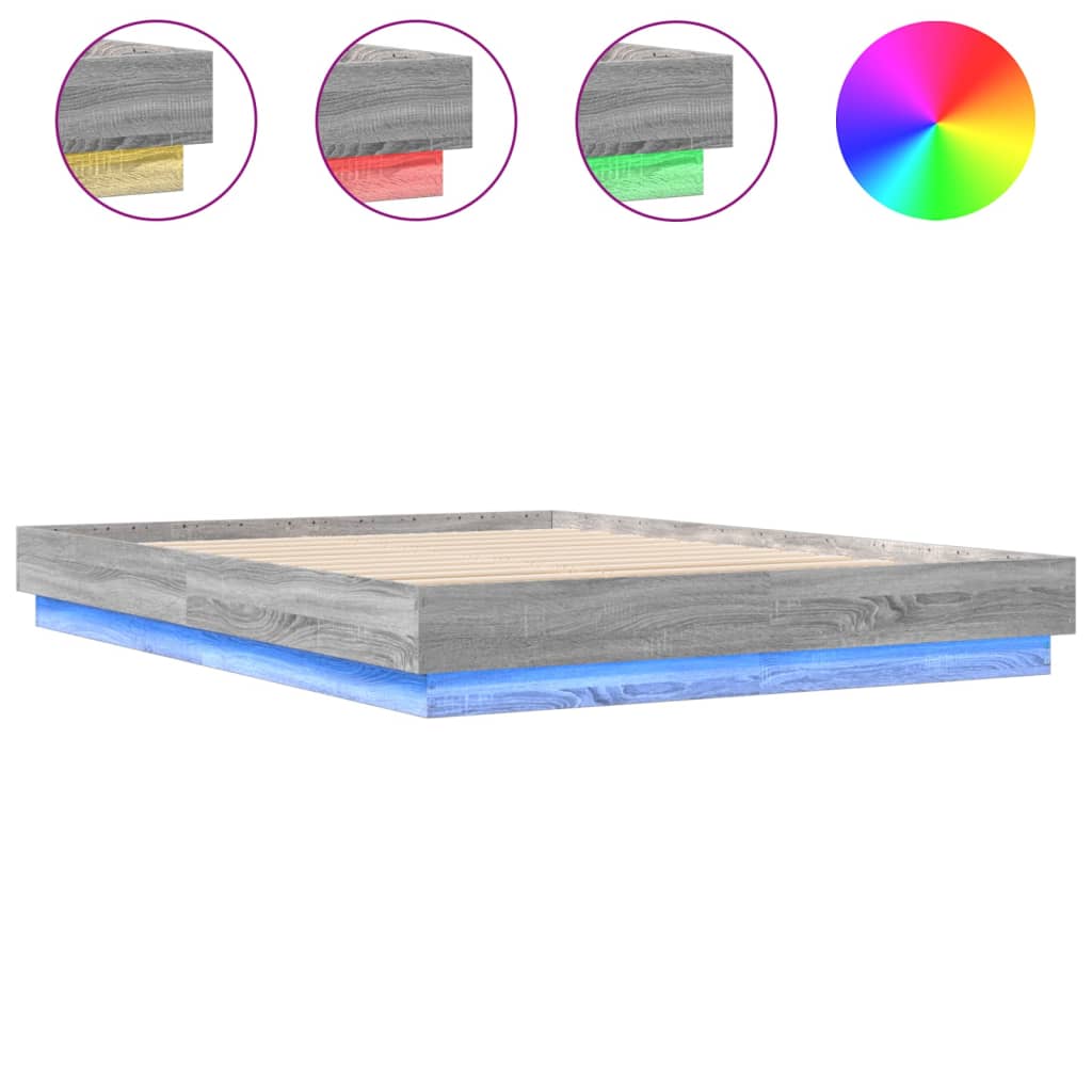 Bedframe met LED-verlichting grijs sonoma eikenkleur 150x200 cm is nu te koop bij PeponiXL, paradijselijk wonen!