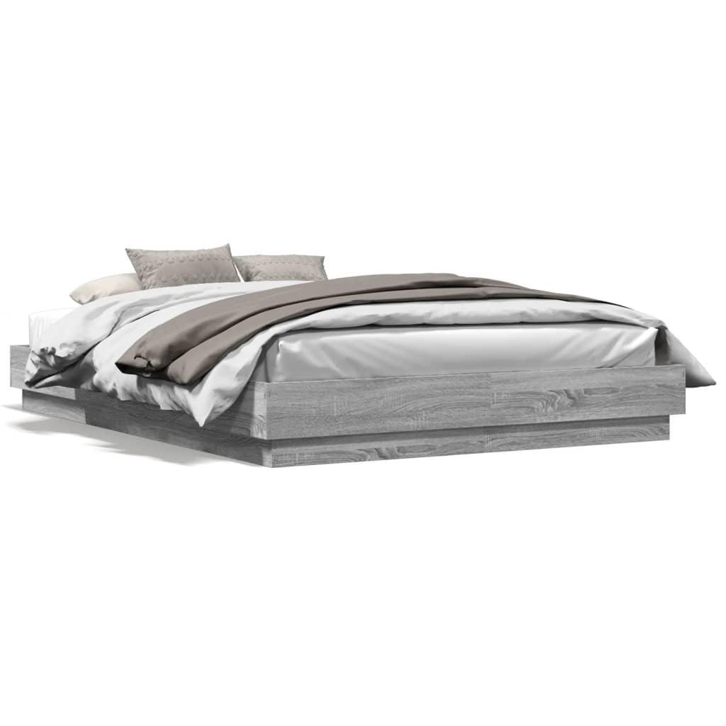 Bedframe met LED-verlichting grijs sonoma eikenkleur 150x200 cm is nu te koop bij PeponiXL, paradijselijk wonen!