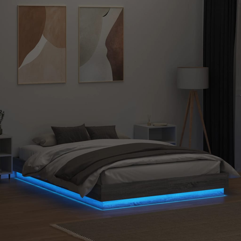 Bedframe met LED-verlichting grijs sonoma eikenkleur 140x200 cm is nu te koop bij PeponiXL, paradijselijk wonen!