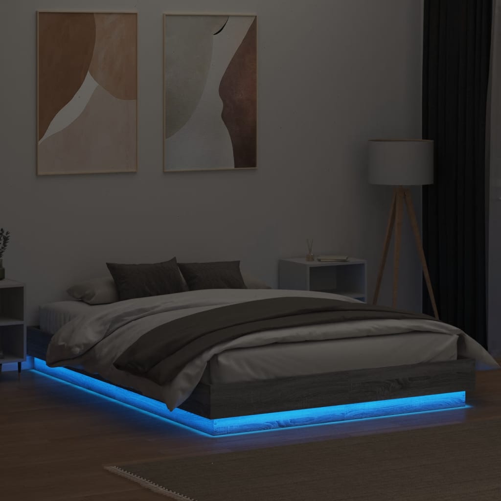Bedframe met LED-verlichting grijs sonoma eikenkleur 120x200 cm is nu te koop bij PeponiXL, paradijselijk wonen!