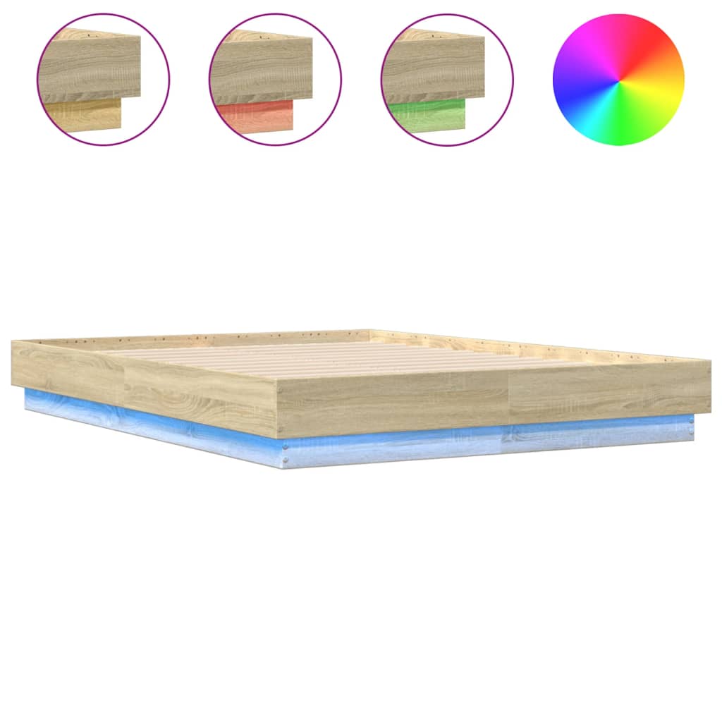 Bedframe met LED-verlichting sonoma eikenkleurig 135x190 cm is nu te koop bij PeponiXL, paradijselijk wonen!