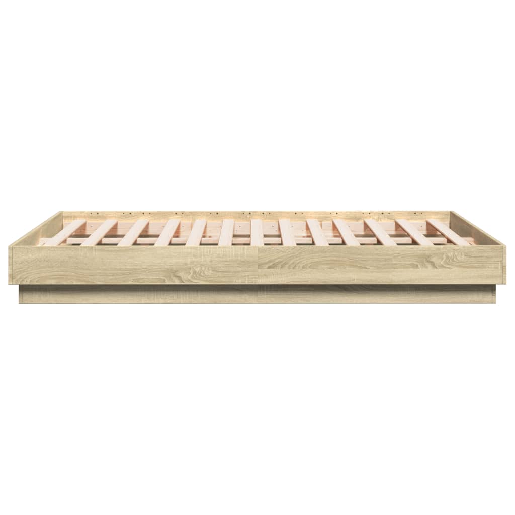 Bedframe met LED-verlichting sonoma eikenkleurig 135x190 cm is nu te koop bij PeponiXL, paradijselijk wonen!