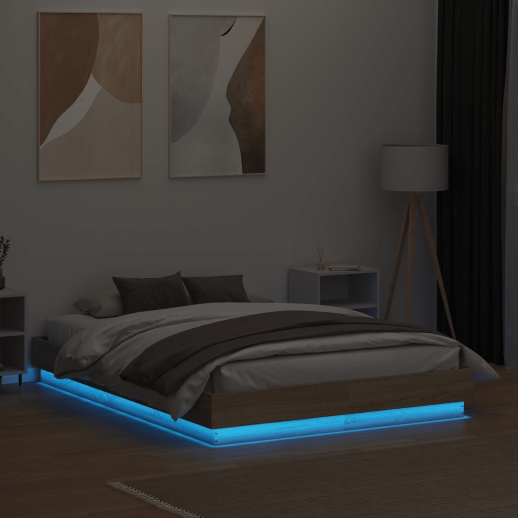 Bedframe met LED-verlichting sonoma eikenkleurig 120x190 cm is nu te koop bij PeponiXL, paradijselijk wonen!