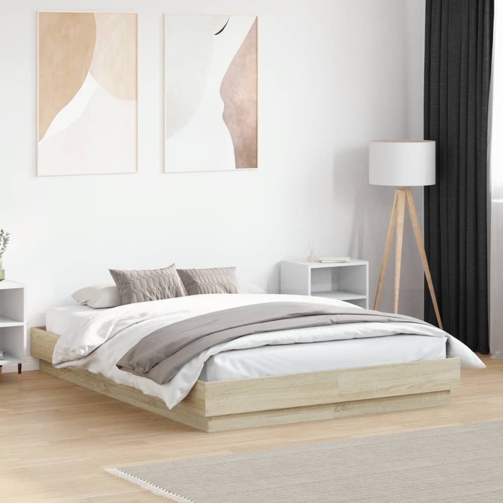 Bedframe met LED-verlichting sonoma eikenkleurig 120x190 cm is nu te koop bij PeponiXL, paradijselijk wonen!