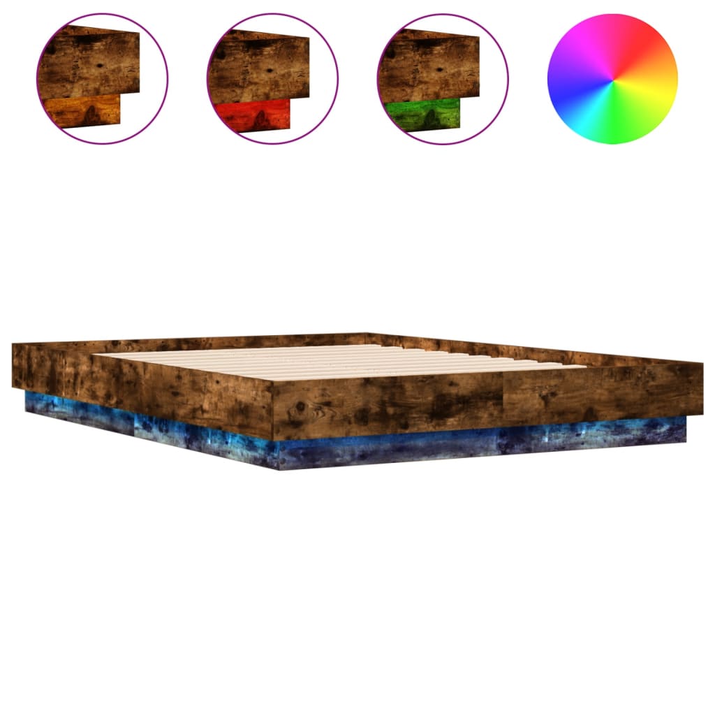 Bedframe met LED-verlichting gerookt eikenkleurig 120x190 cm is nu te koop bij PeponiXL, paradijselijk wonen!