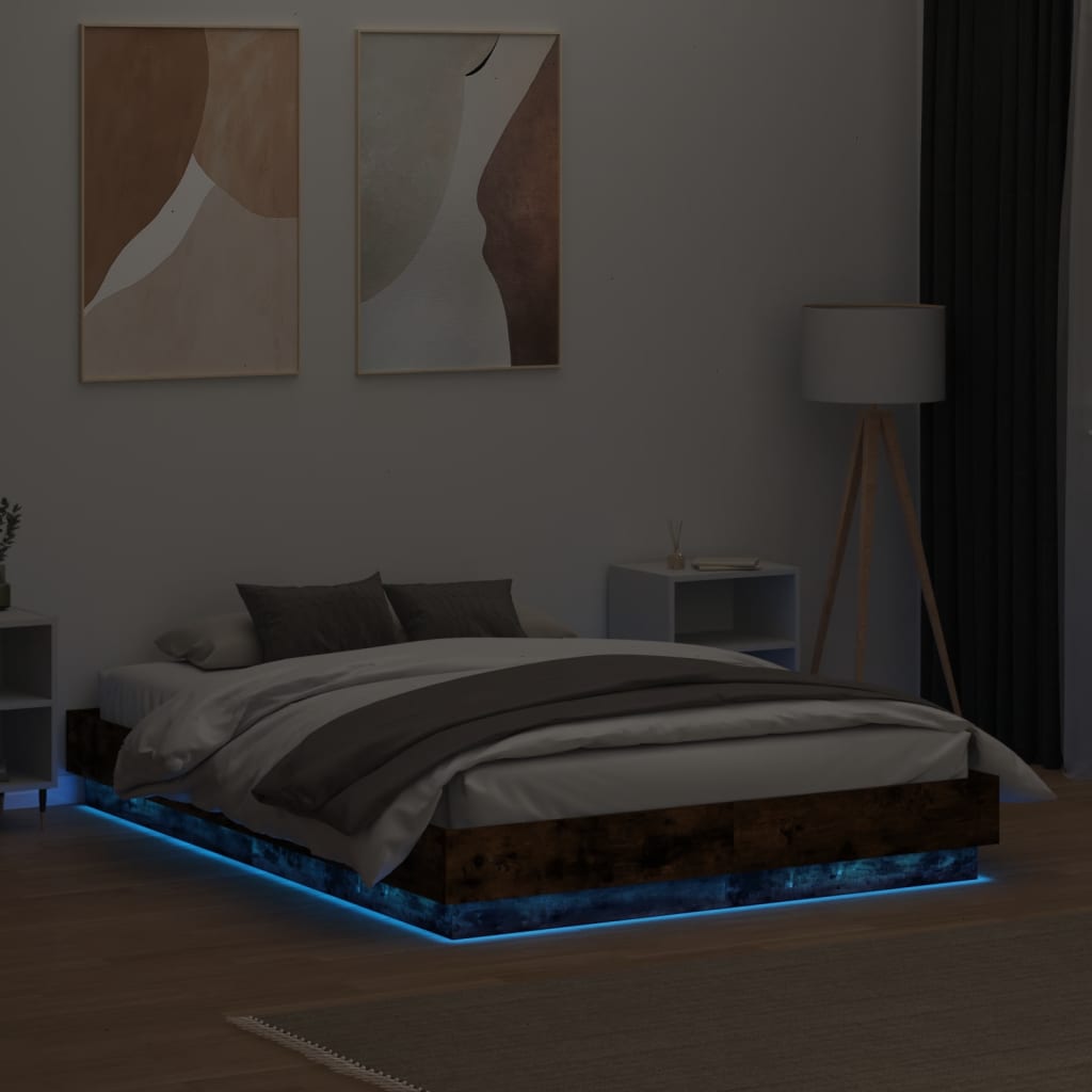 Bedframe met LED-verlichting gerookt eikenkleurig 120x190 cm is nu te koop bij PeponiXL, paradijselijk wonen!