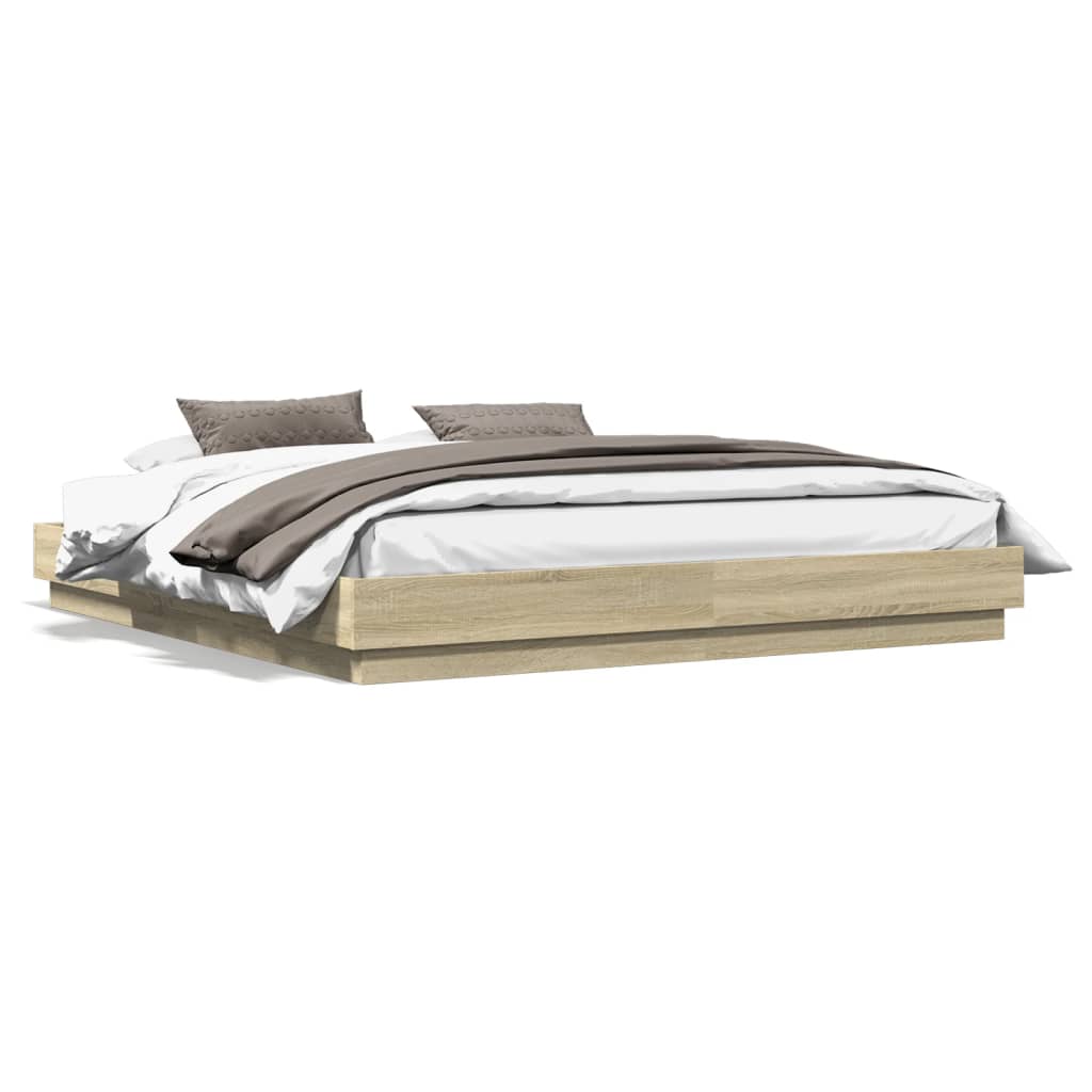 Bedframe bewerkt hout sonoma eikenkleurig 200x200 cm is nu te koop bij PeponiXL, paradijselijk wonen!