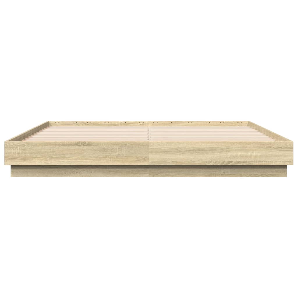 Bedframe bewerkt hout sonoma eikenkleurig 200x200 cm is nu te koop bij PeponiXL, paradijselijk wonen!