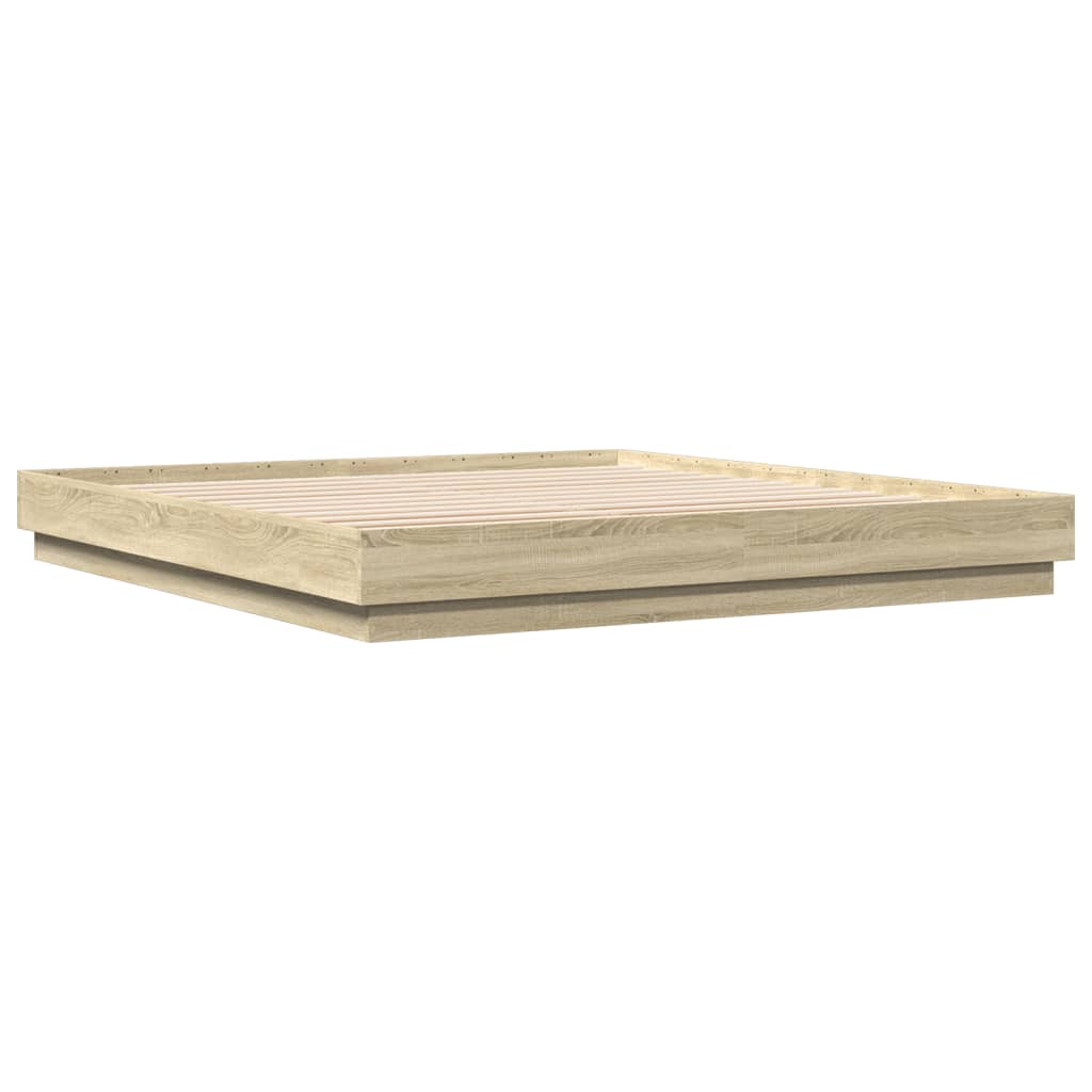 Bedframe bewerkt hout sonoma eikenkleurig 200x200 cm is nu te koop bij PeponiXL, paradijselijk wonen!