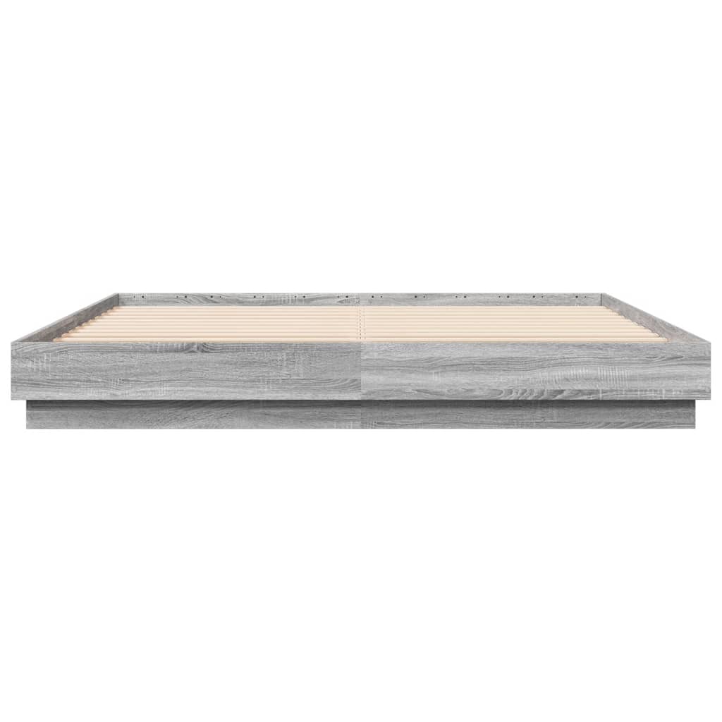 Bedframe bewerkt hout grijs sonoma eikenkleurig 200x200 cm is nu te koop bij PeponiXL, paradijselijk wonen!