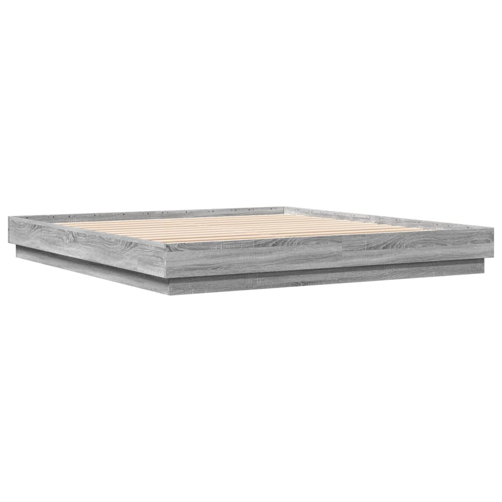 Bedframe bewerkt hout grijs sonoma eikenkleurig 200x200 cm is nu te koop bij PeponiXL, paradijselijk wonen!