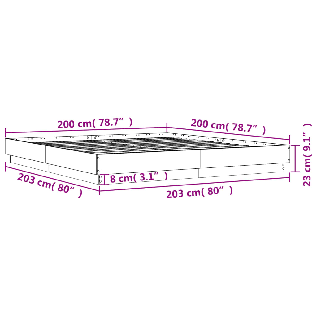 Bedframe bewerkt hout grijs sonoma eikenkleurig 200x200 cm is nu te koop bij PeponiXL, paradijselijk wonen!