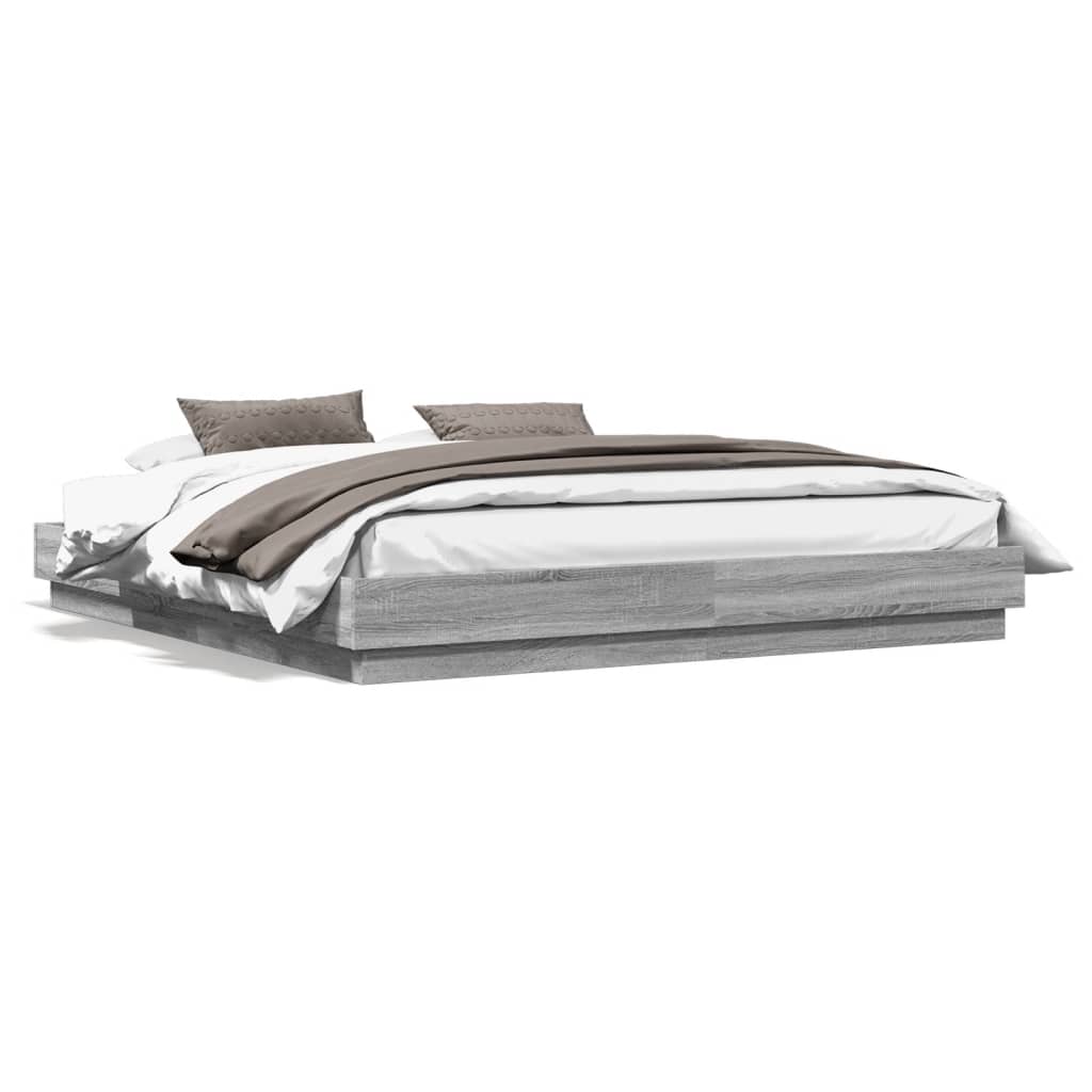 Bedframe bewerkt hout grijs sonoma eikenkleurig 180x200 cm is nu te koop bij PeponiXL, paradijselijk wonen!