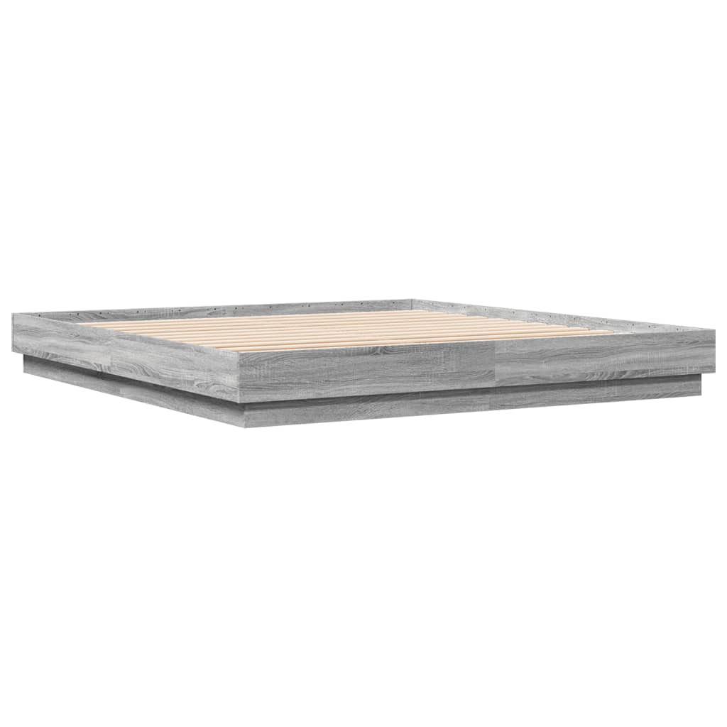 Bedframe bewerkt hout grijs sonoma eikenkleurig 180x200 cm is nu te koop bij PeponiXL, paradijselijk wonen!