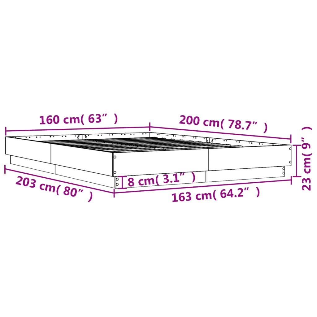Bedframe bewerkt hout sonoma eikenkleurig 160x200 cm is nu te koop bij PeponiXL, paradijselijk wonen!