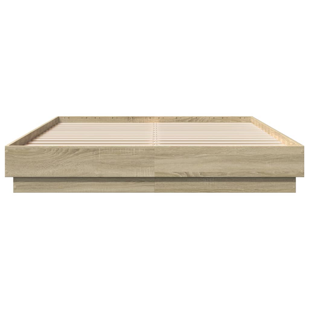 Bedframe bewerkt hout sonoma eikenkleurig 150x200 cm is nu te koop bij PeponiXL, paradijselijk wonen!