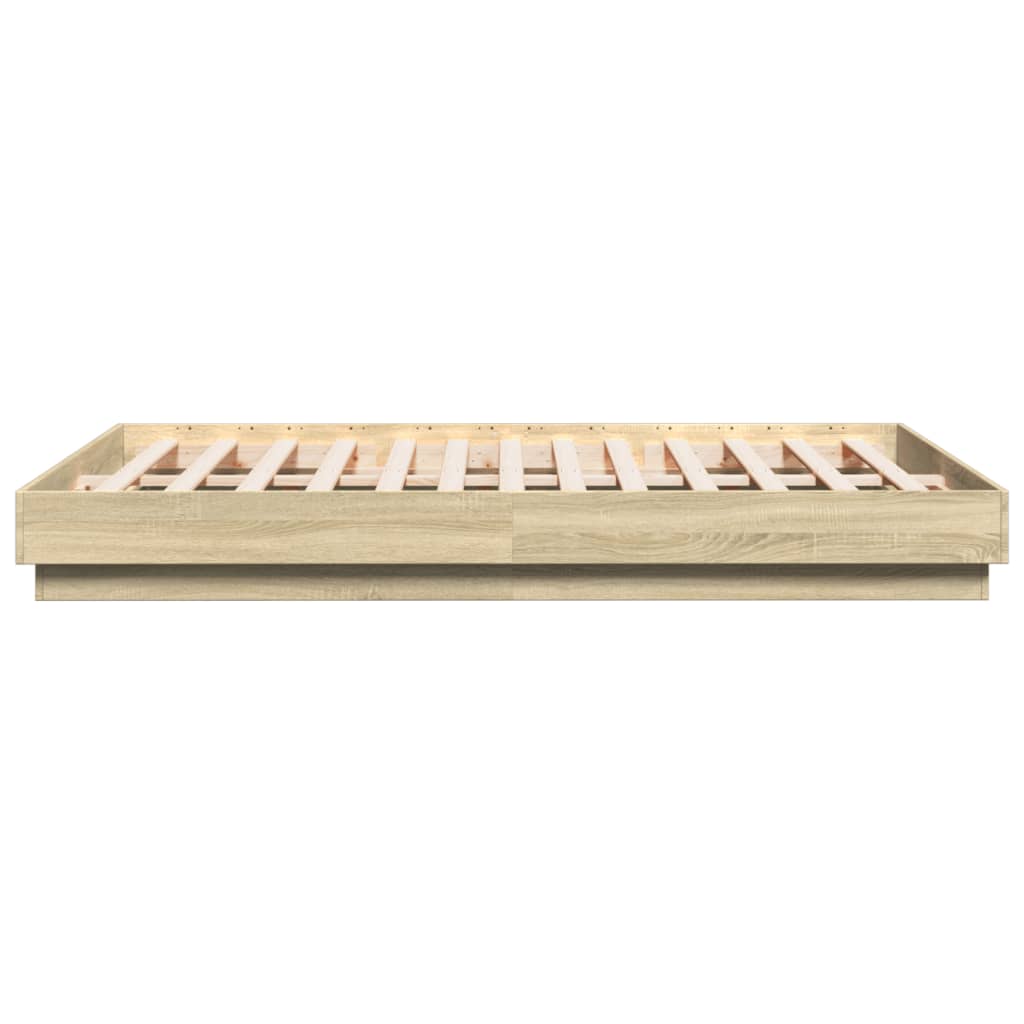 Bedframe bewerkt hout sonoma eikenkleurig 150x200 cm is nu te koop bij PeponiXL, paradijselijk wonen!