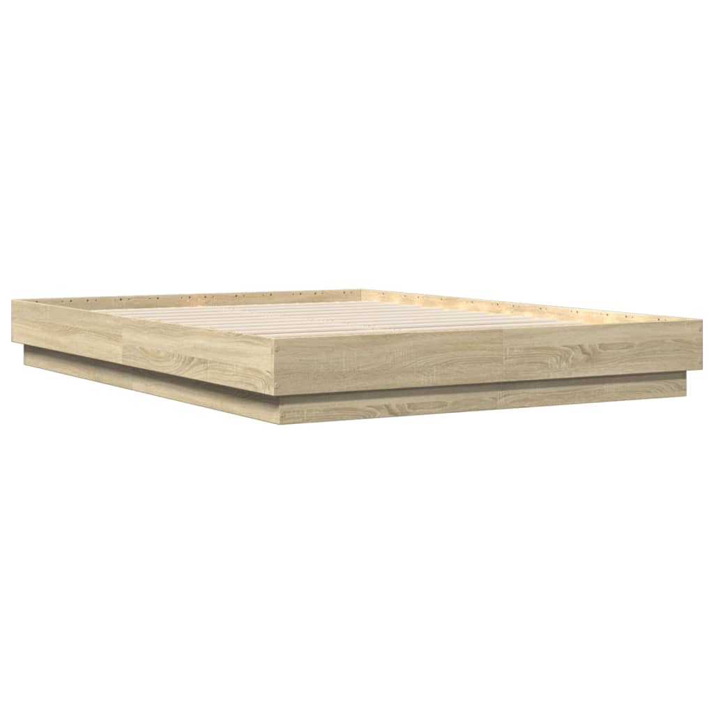 Bedframe bewerkt hout sonoma eikenkleurig 150x200 cm is nu te koop bij PeponiXL, paradijselijk wonen!