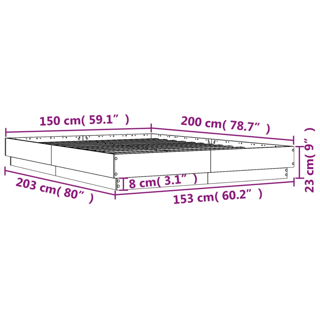 Bedframe bewerkt hout sonoma eikenkleurig 150x200 cm is nu te koop bij PeponiXL, paradijselijk wonen!