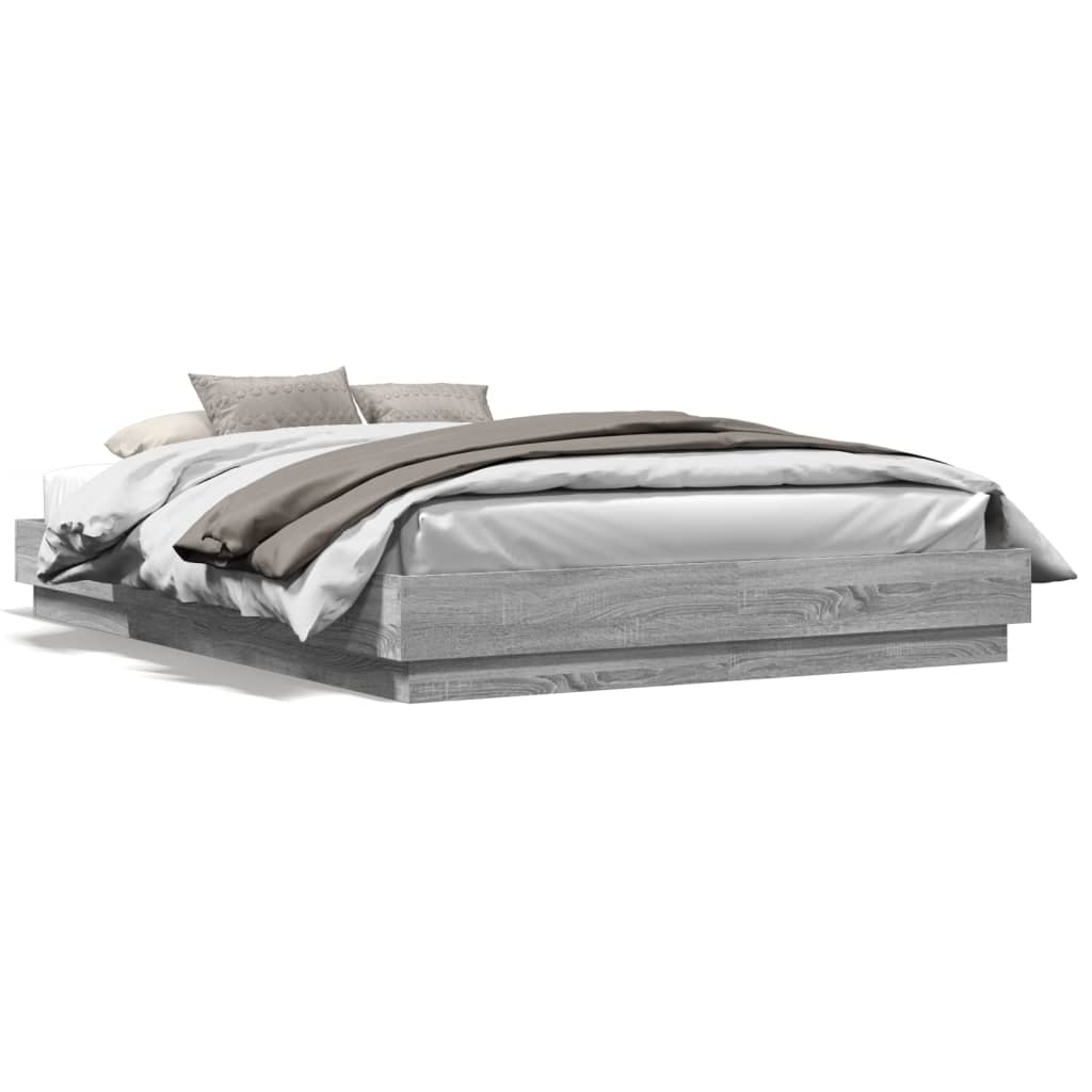 Bedframe bewerkt hout grijs sonoma eikenkleurig 150x200 cm is nu te koop bij PeponiXL, paradijselijk wonen!