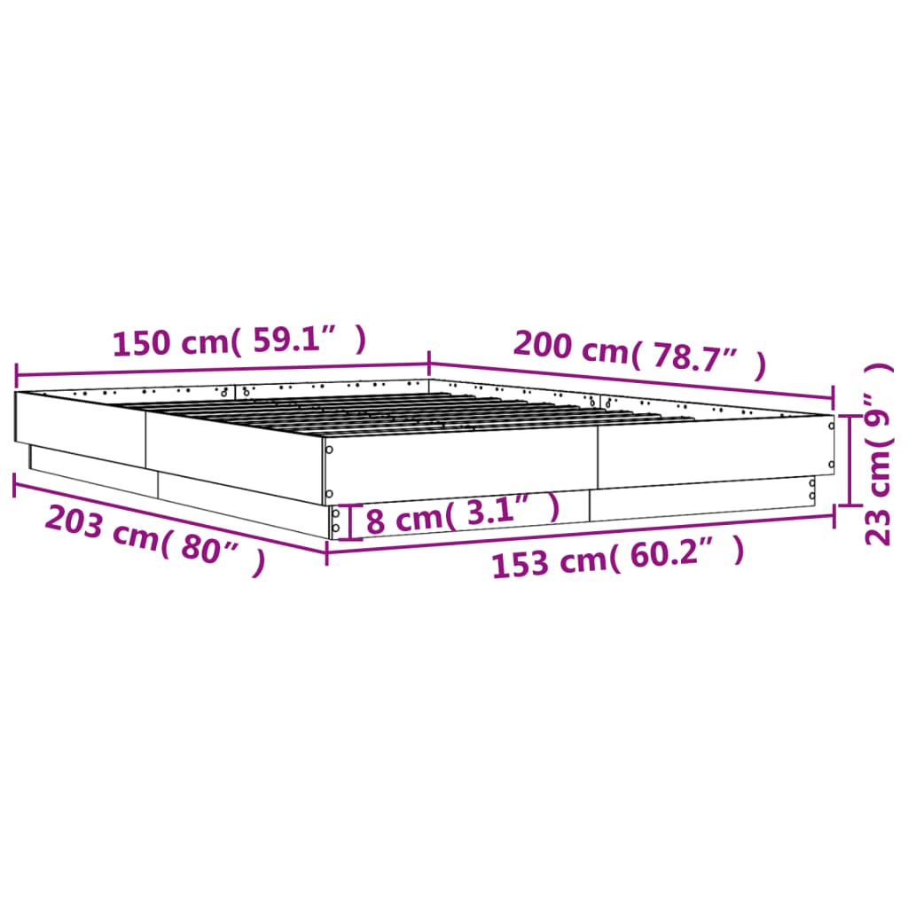 Bedframe bewerkt hout grijs sonoma eikenkleurig 150x200 cm is nu te koop bij PeponiXL, paradijselijk wonen!