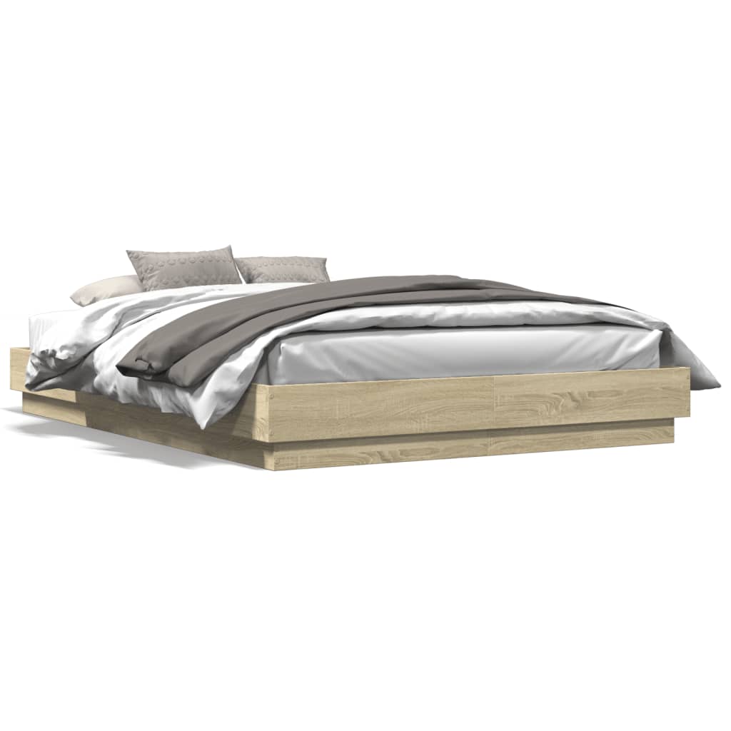 Bedframe bewerkt hout sonoma eikenkleurig 140x200 cm is nu te koop bij PeponiXL, paradijselijk wonen!