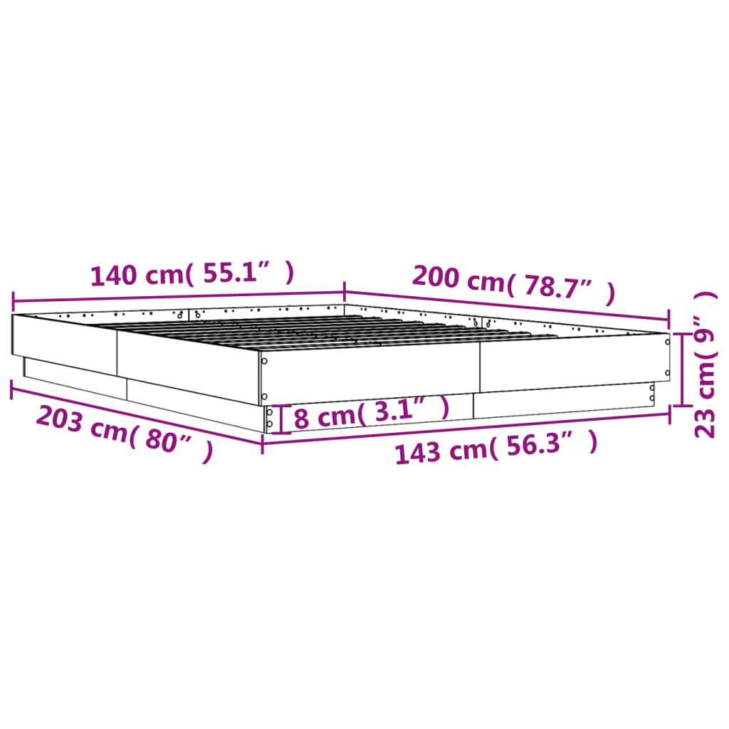 Bedframe bewerkt hout sonoma eikenkleurig 140x200 cm is nu te koop bij PeponiXL, paradijselijk wonen!