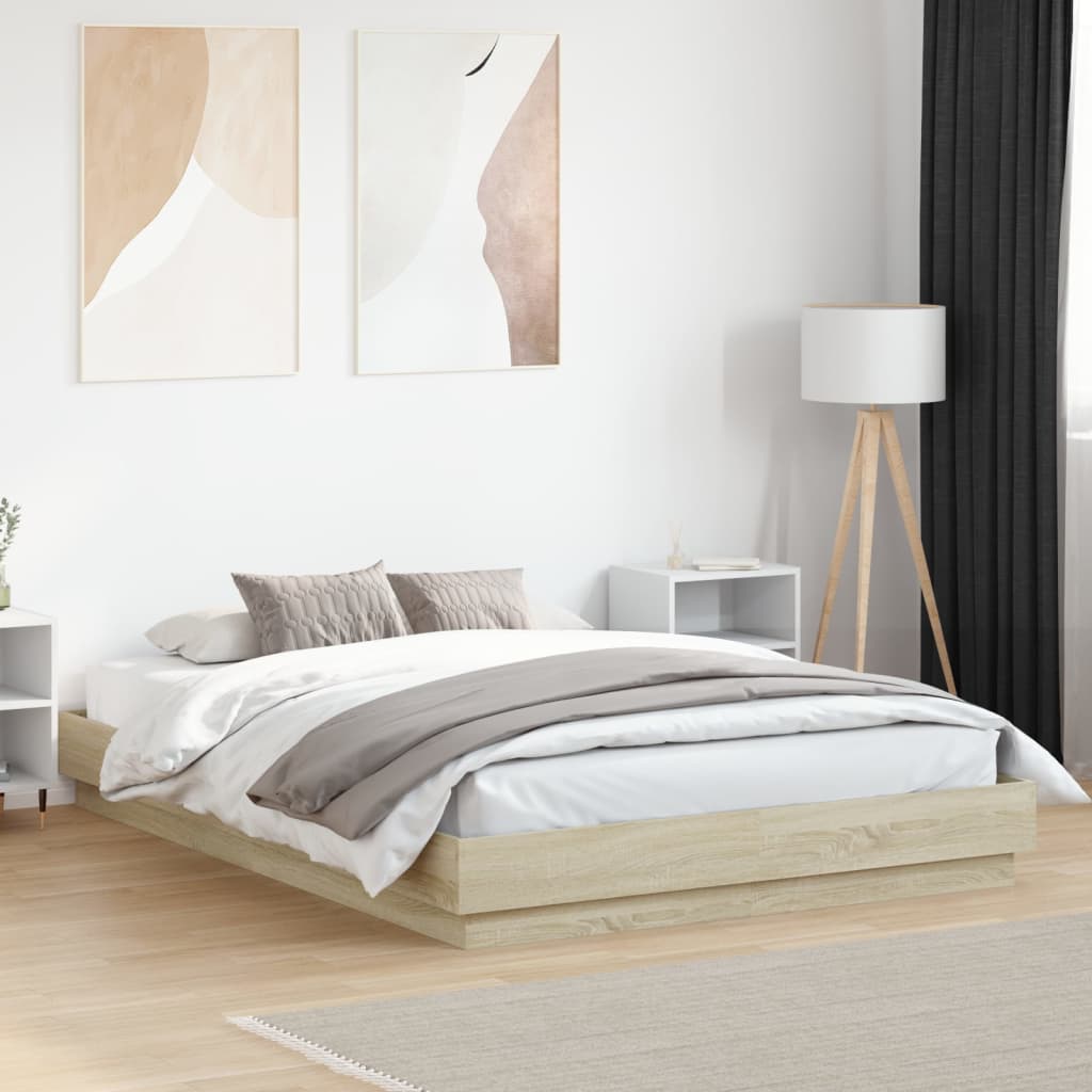 Bedframe bewerkt hout sonoma eikenkleurig 140x200 cm is nu te koop bij PeponiXL, paradijselijk wonen!